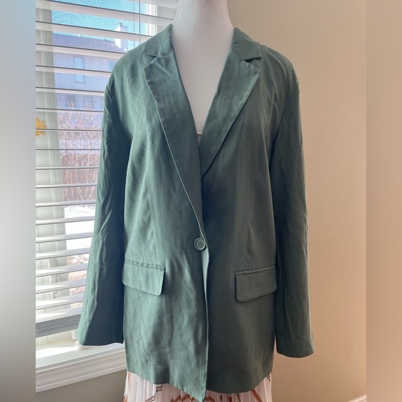 [S]OPEN EDIT One Button Rayon Soft Blazer in Green Agave - Picture 3 of 13